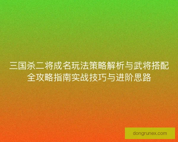 三国杀二将成名玩法策略解析与武将搭配全攻略指南实战技巧与进阶思路