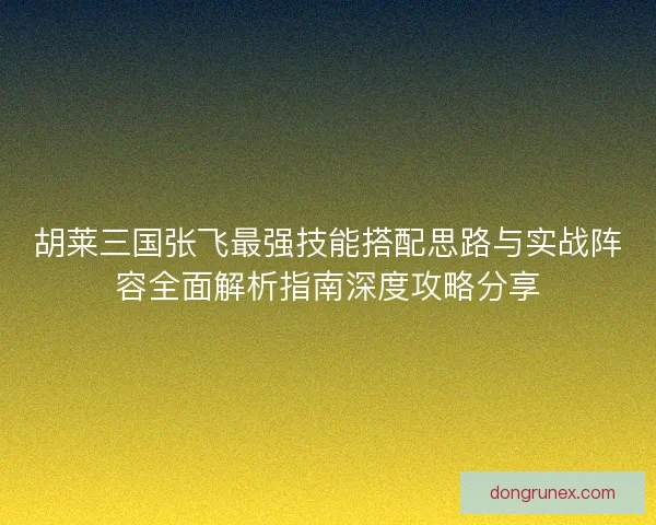 胡莱三国张飞最强技能搭配思路与实战阵容全面解析指南深度攻略分享